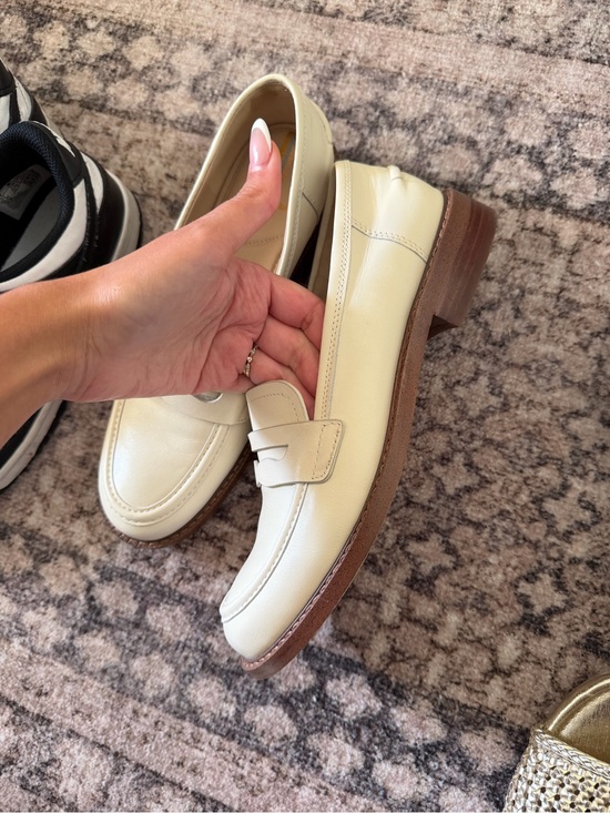 Sam Edelman Shoes - Sam Edelman Cream Leather Penny Loafers with Brown Sole